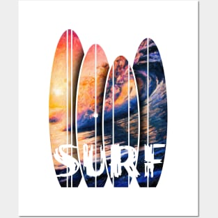 Sunset, Big Waves and Surf Posters and Art